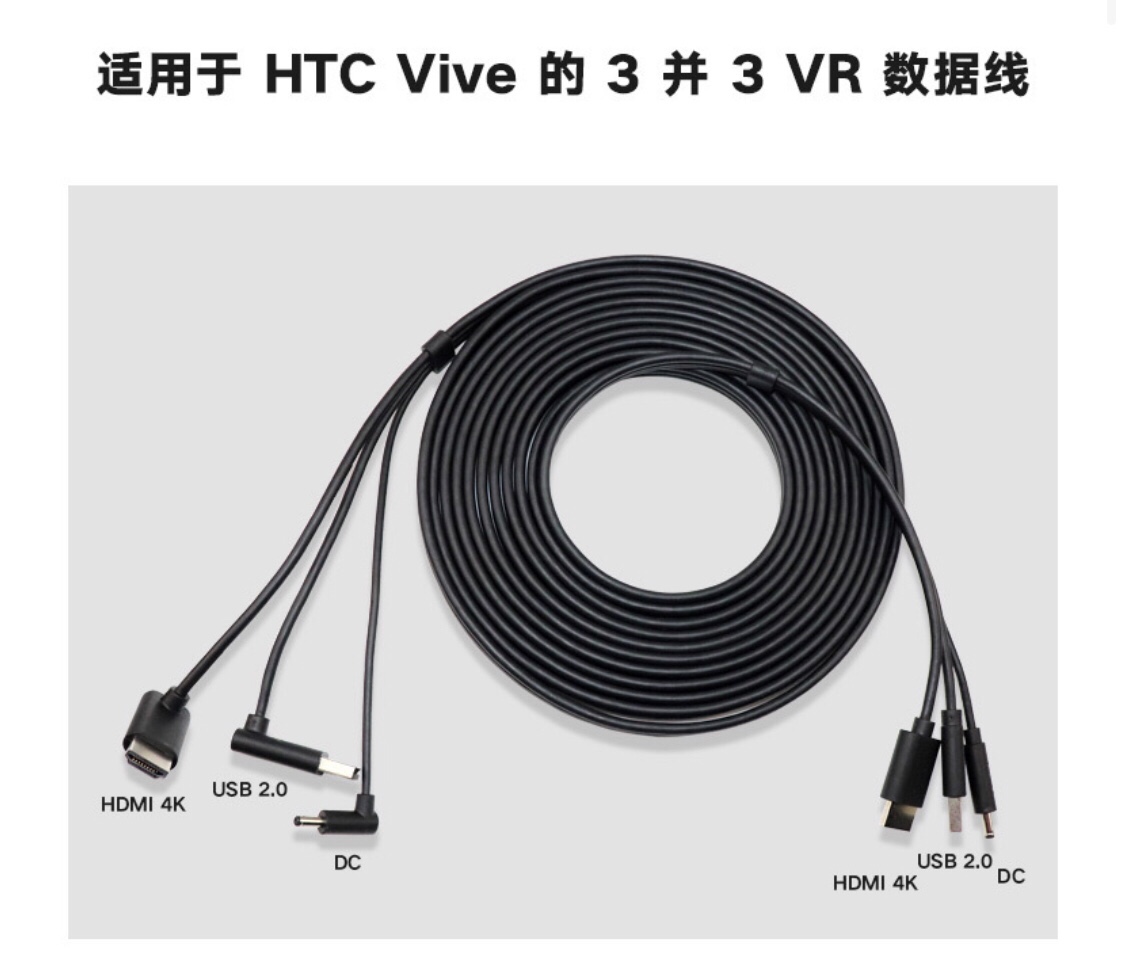 HTC VIVE三合一线vr减重版 基础版眼镜系列头盔连接线5m原装 包邮 - 图0