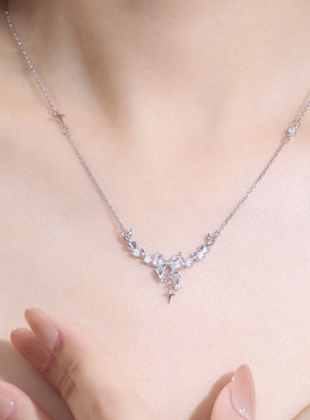 OSSINMI 心动蝴蝶结高级感精致星芒甜美灵动s999足银项链礼盒装