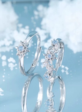 DVNRR永恒的雪 设计师原创冬日新品雪花情侣对戒s925银高级感轻奢