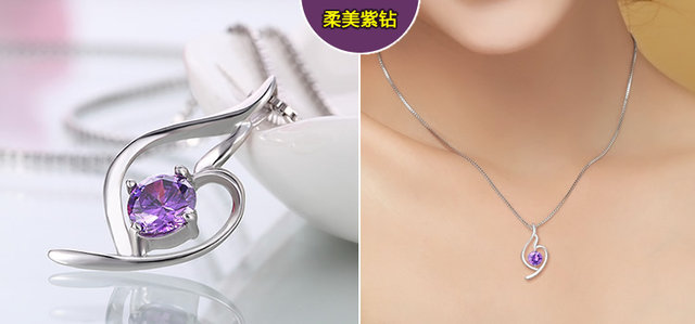 925 Sterling Silver Necklace Female Peach Heart-shaped Transfer Bead Amethyst Korean Pendant Clavicle Female Short Jewelry Gift