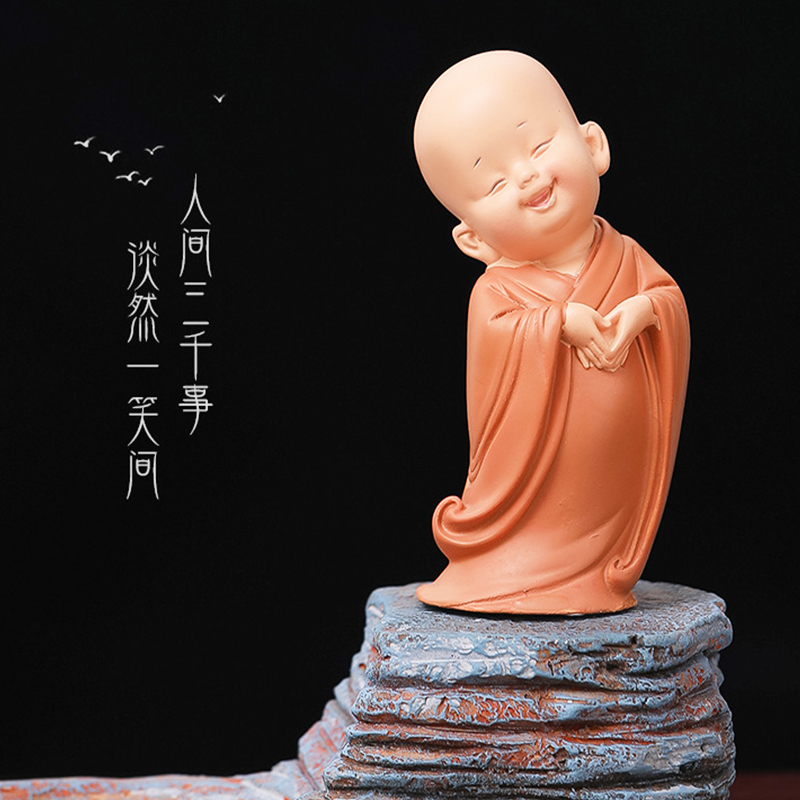 泥塑禅意小和尚摆件弥勒佛笑佛人物菩萨客厅佛像小沙弥茶宠玩具不-图2