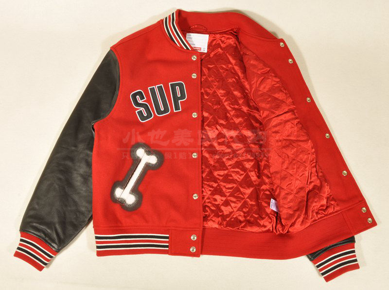 Supreme皮袖毛呢夹克羊毛外套18FW BONE VARSITY JACKET狗头骨头-Supreme品牌-美乐淘潮牌汇 Supreme皮袖毛呢夹克羊毛外套18FW BONE VARSITY JACKET狗头骨头-Supreme品牌-美乐淘潮牌汇