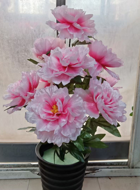 新品仿真9头牡丹花绢花塑料花假花装饰花供佛祭祀用花风水摆放花