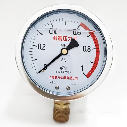 上海联力耐震压力表YN100抗震水压真空液压油压表0-1.6 -0.1-0MPA - 图2