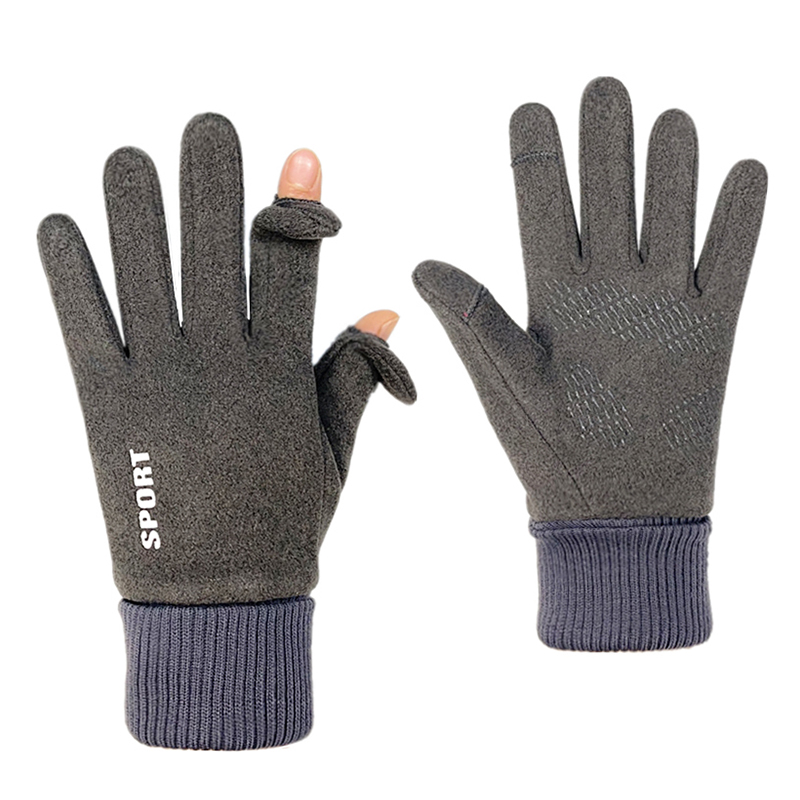 手套男女款冬季户外保暖触屏防滑情侣加绒骑行开车半指漏二指加厚 - 图3