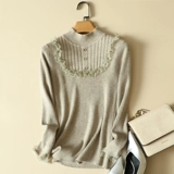 Демисезонный свитер, приятный телу кружевной трикотажный приталенный лонгслив, высокий воротник