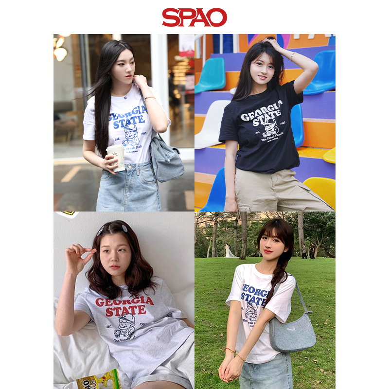 SPAO韩国同款2024年夏季新款女士韩版字母纯色印花T恤SPRPE24G63 - 图1