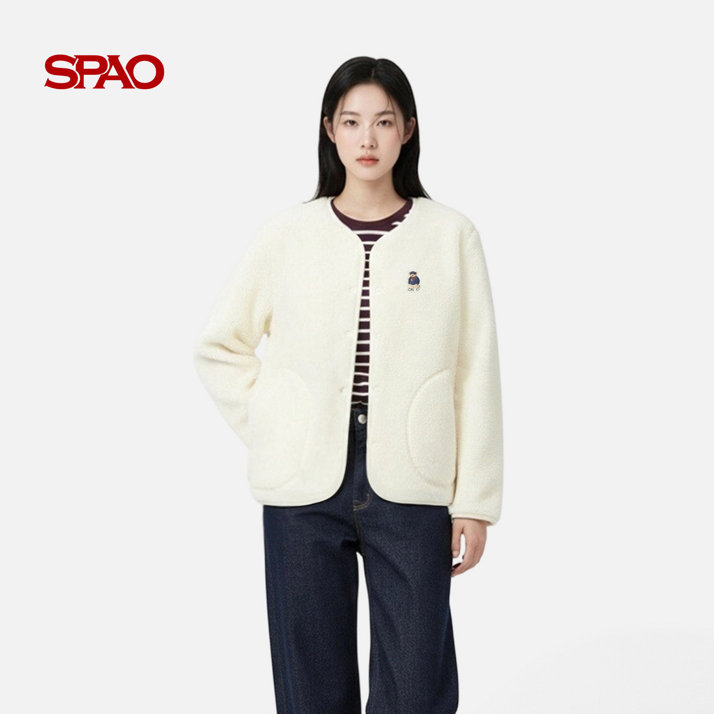 SPAO韩国同款2025年冬季新品女士休闲时尚简约小熊刺绣外套,淘宝优惠券,粉丝福利购,淘宝优惠卷