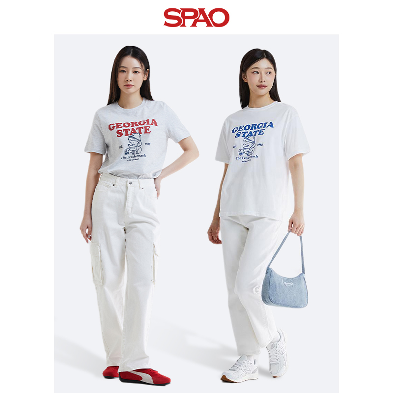 SPAO韩国同款2024年夏季新款女士韩版字母纯色印花T恤SPRPE24G63 - 图2