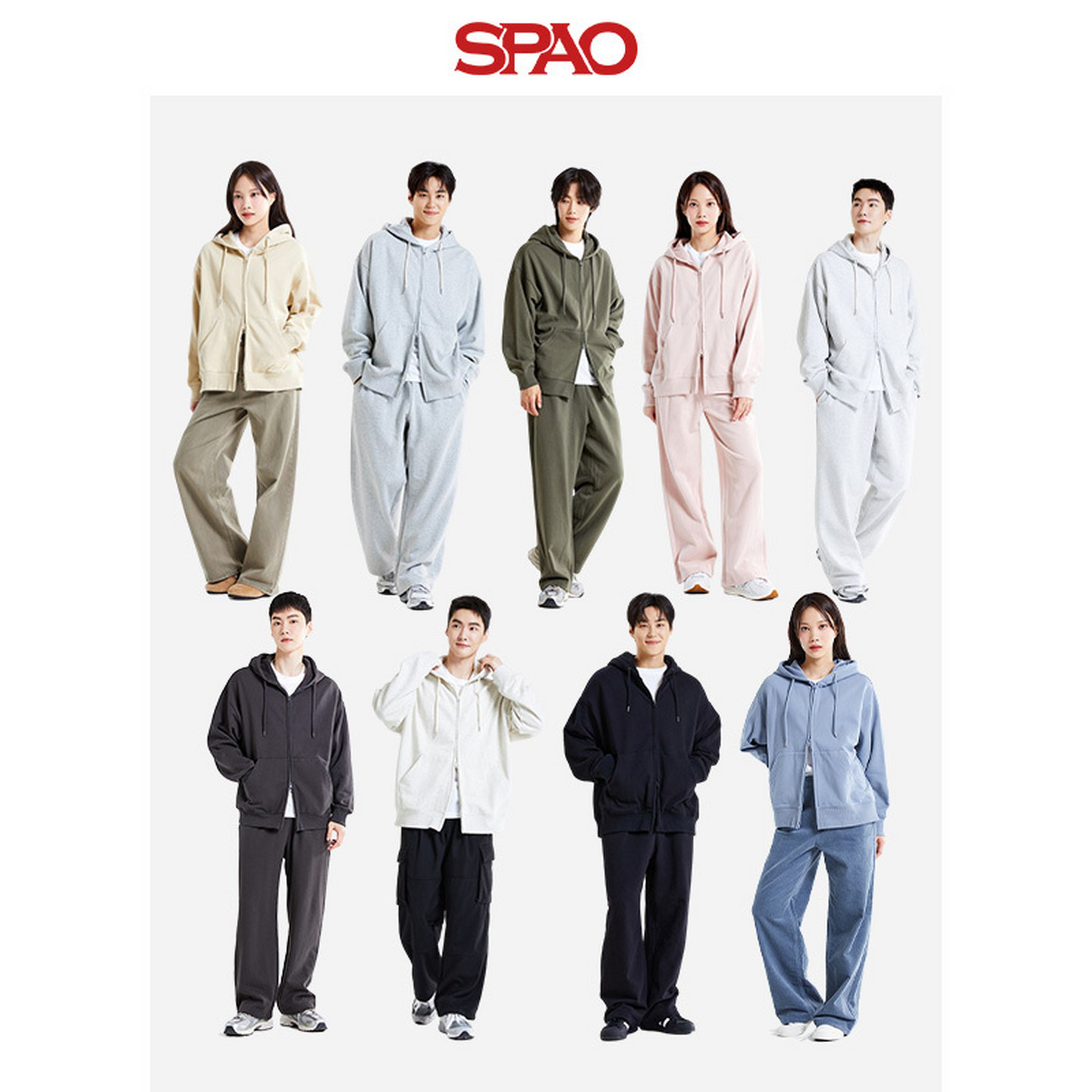 SPAO韩国同款秋季休闲开衫男女同款休闲宽松落肩连帽卫衣外套上衣 - 图1