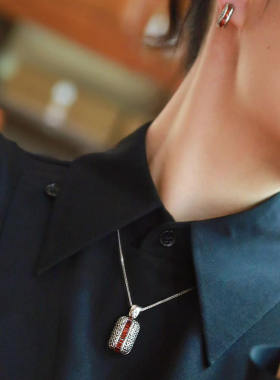 琦凡珠宝英式古典S925银Vintage复古石榴石密镶工艺马克赛石吊坠