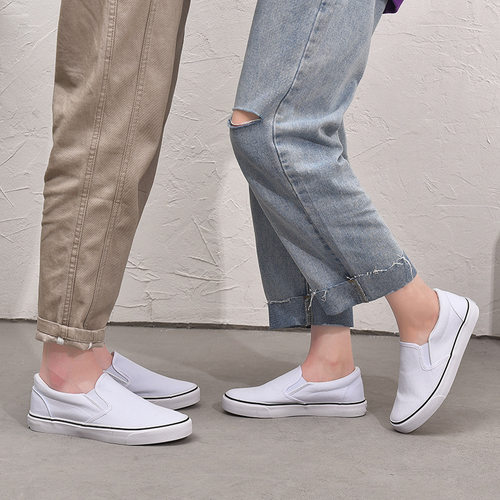 新款帆布鞋男女士懒人鞋一脚蹬休闲驾车小白鞋工作鞋手绘鞋学生鞋 - 图2