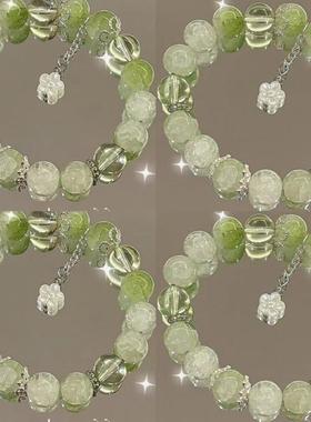 显白绿色柠檬小苍兰碎花闺蜜超仙学生手饰爆款手串碎花小红书手链