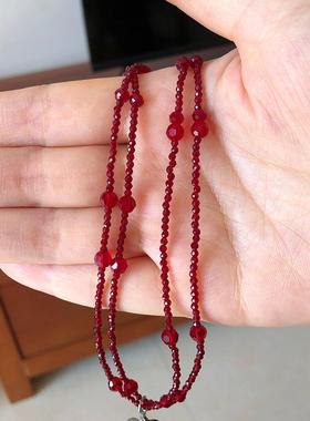 枪黑玫瑰吊坠双层天然石串珠项链