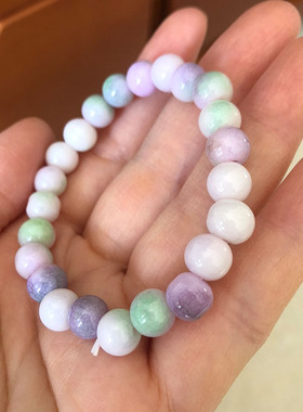 新中式陶瓷浅香芋色松紧女士弹性手串手链