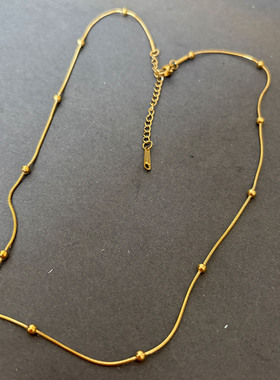 金色圆珠项链女百搭简约时尚细链钛钢气质锁骨链