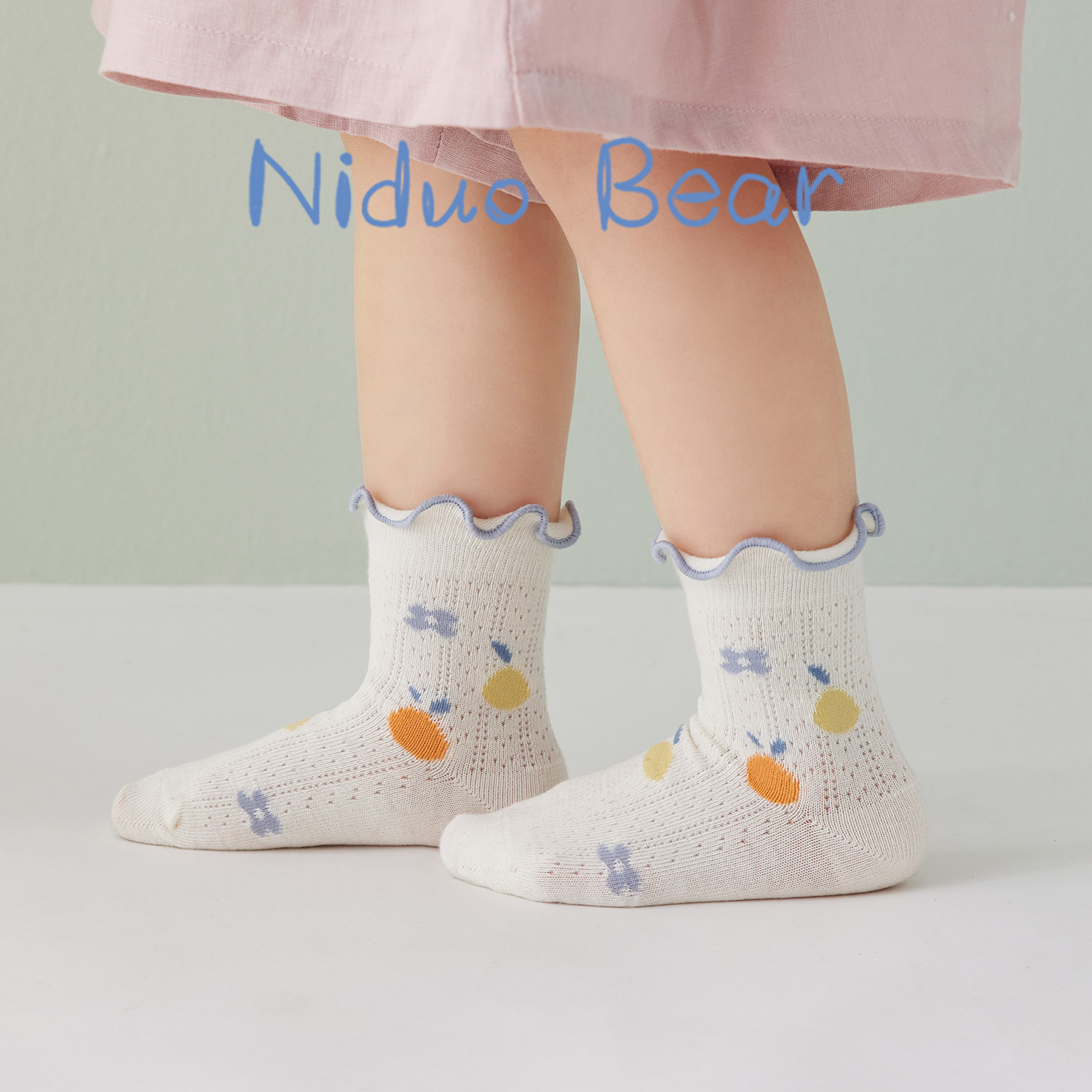 尼多熊2022婴儿袜子夏季薄款纯棉透气网眼袜宝宝袜可爱松口花边袜