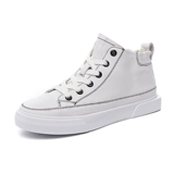 Высокая демисезонная универсальная белая обувь, кроссовки для отдыха, тренд сезона, популярно в интернете, из натуральной кожи