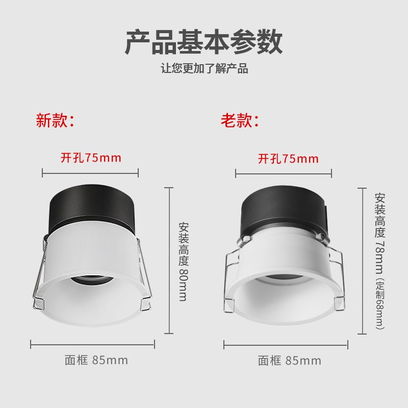 防眩窄边框射灯护眼奶油风cob全光谱小山丘嵌入式筒灯客厅厨房324