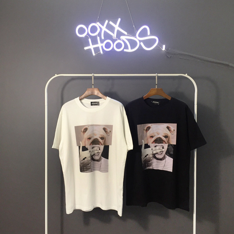 21新款夏青春潮流恶搞怪哈巴狗ins人头像宽松纯棉短袖