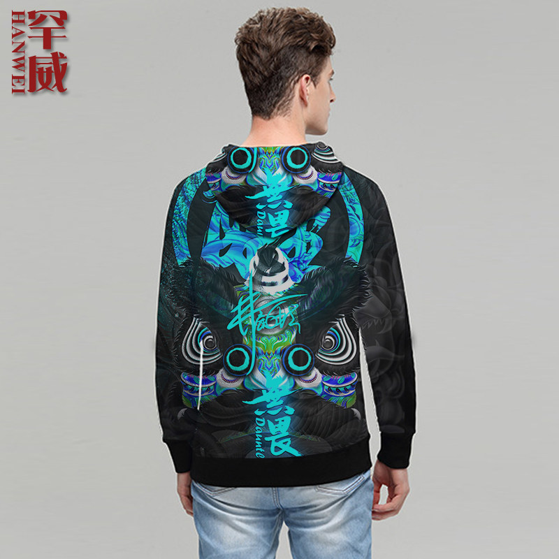 醒狮国潮中国风国粹连帽套头卫衣 罕威卫衣