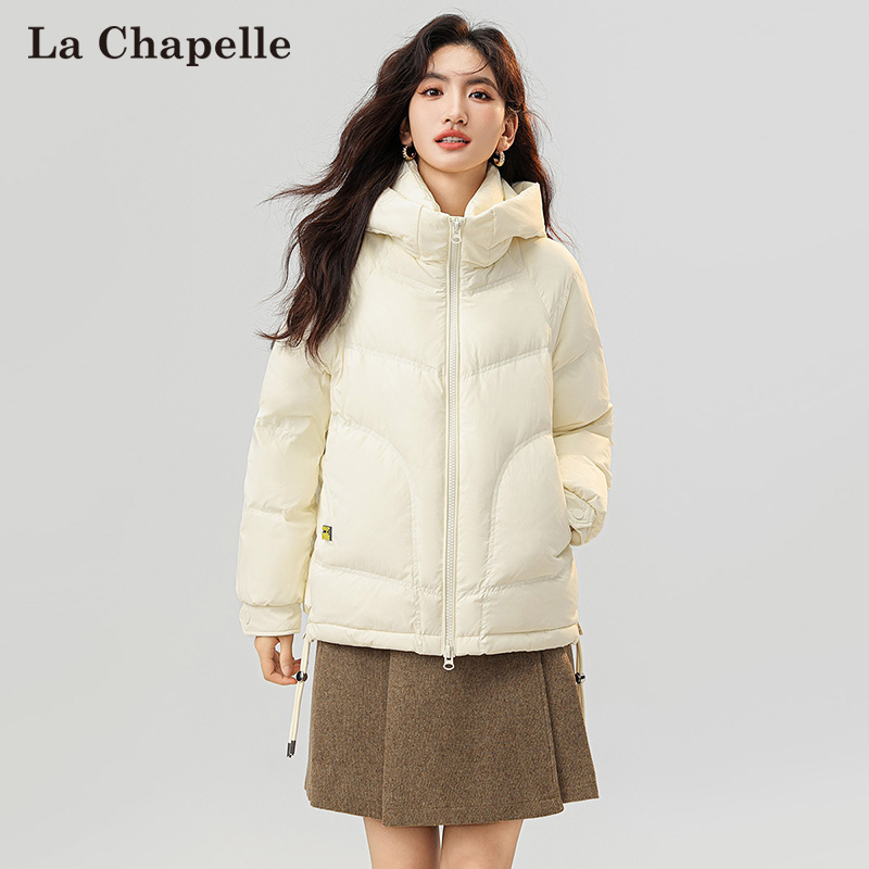 拉夏贝尔羽绒服女2023冬季新款短款连帽防风保暖白色时尚宽松外套
