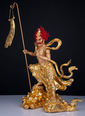 台湾全铜贴金面然大士佛像摆件