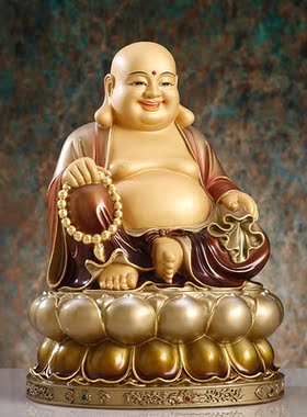 纯铜弥勒佛佛像供奉家用太古彩弥勒佛菩萨大肚笑佛弥勒佛摆件招财