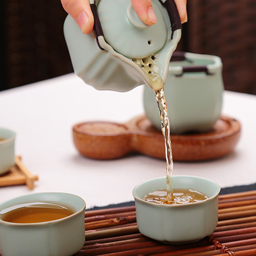 陶立方汝窑茶壶陶瓷茶壶汝瓷双耳壶手抓壶大号盖碗泡茶碗防烫茶壶 - 图0