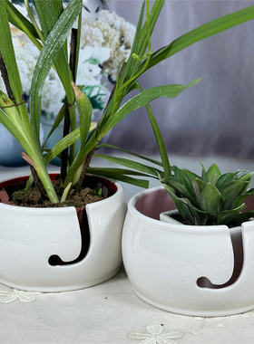 陶瓷粉色红色釉下彩花盆装饰摆件