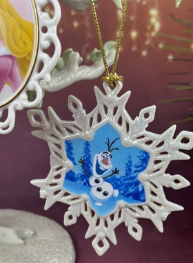 外贸陶瓷出口美国迪士尼雪花造型雪宝公主挂件圣诞节装饰品