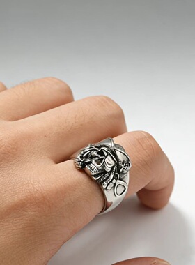 复古海盗船长骷髅戒指立体雕纹做旧质感开口可调节潮酷街头炸裂风