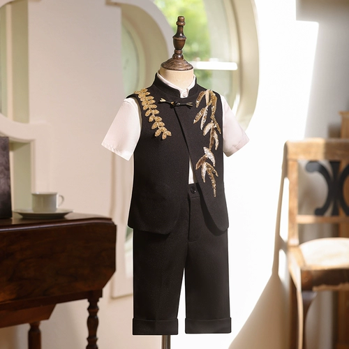 Детский классический костюм, черный костюм мальчика цветочника, китайский стиль, для подиума