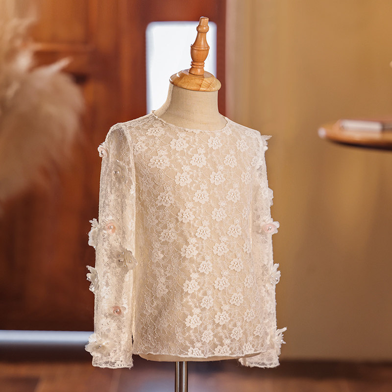 女童礼服主持人走秀演出裙蕾丝婚纱打底衫洋气内搭镂空春秋新品,淘宝优惠券,粉丝福利购,淘宝优惠卷