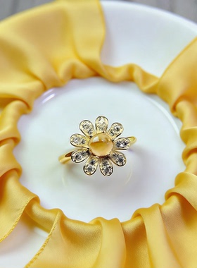 天然黄水晶戒指原矿宝石S925纯银