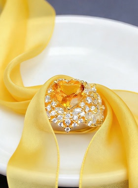 天然黄水晶S925开口戒指可复检