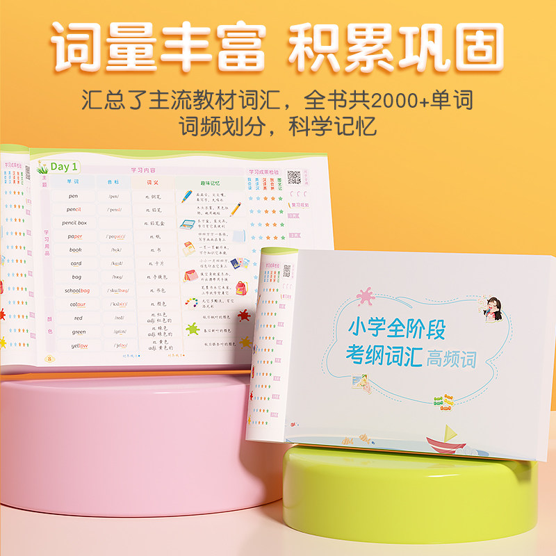斗半匠英语2000词小学英语必背单词汇总表记忆书人教版pep三到六年级音标和自然拼读记单词一本通记背神器小学生每日5个英语单词