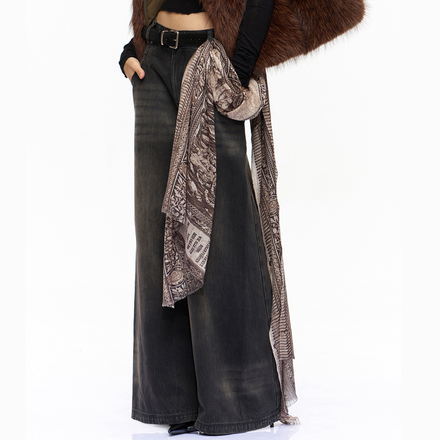 CNLEEWEI时尚新款德韵繁花玫瑰印花绵羊毛围巾CHENSHOP设计师品牌