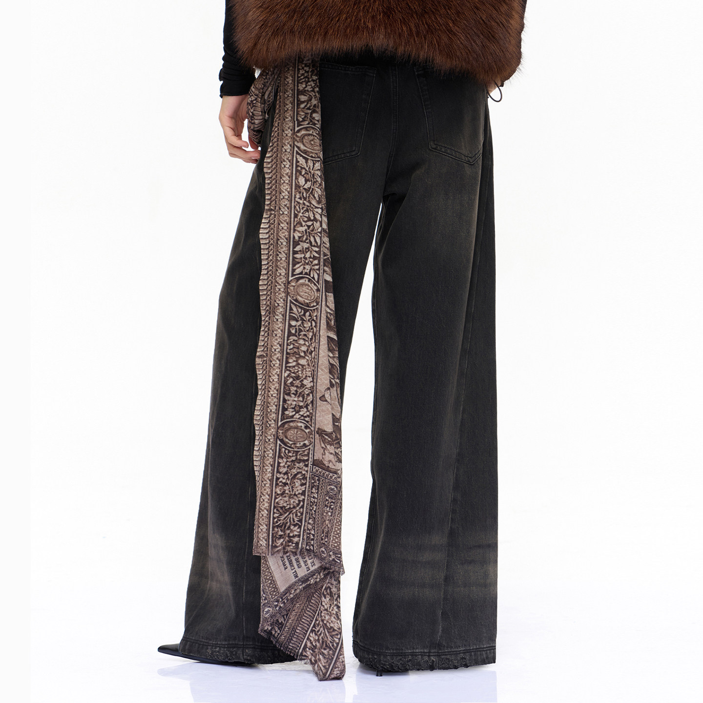 CNLEEWEI时尚新款德韵繁花玫瑰印花绵羊毛围巾CHENSHOP设计师品牌