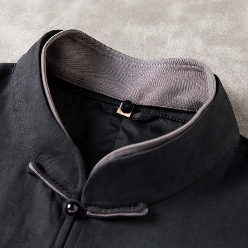 高端重磅真丝唐装男连袖桑蚕丝上衣 蓝吉奥唐装