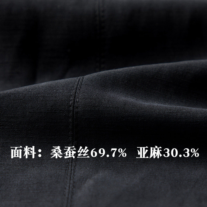 高端重磅真丝唐装男连袖桑蚕丝上衣 蓝吉奥唐装