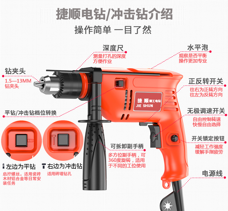 捷顺手动家用工具套装五金电工工具组套木工组合功能维修箱盒电钻