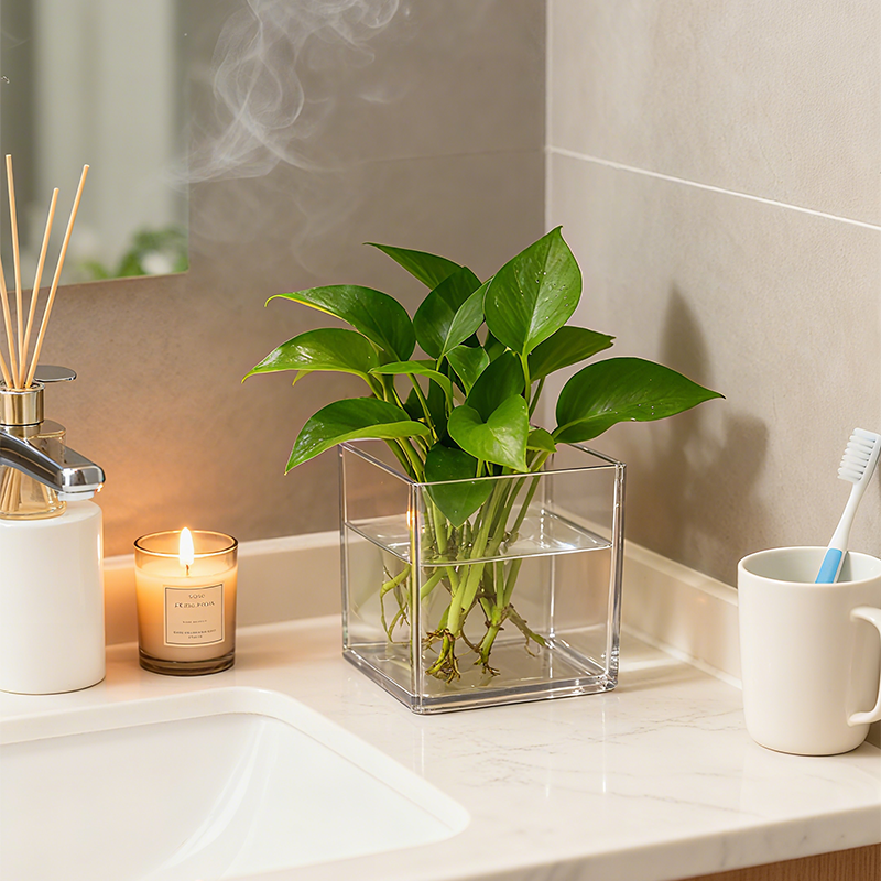 透明方形水培器皿多肉小鱼缸铜钱草绿植造型桌面收纳亚克力花瓶,淘宝优惠券,粉丝福利购,淘宝优惠卷