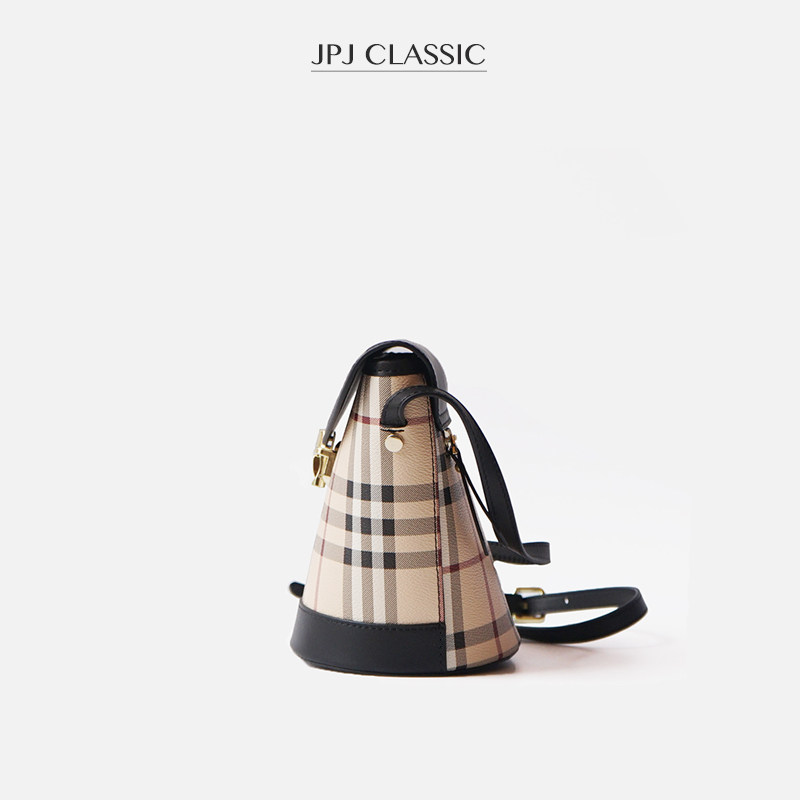 jpj格子包女2020新款撞色水桶包 jpj女士包袋