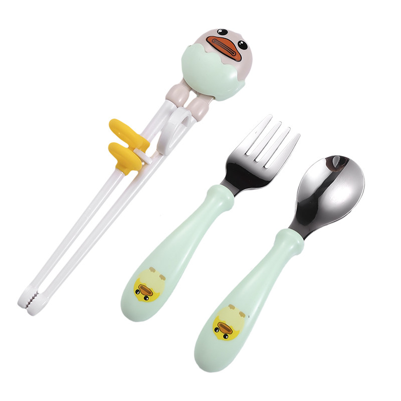 儿童2-6岁学习筷宝宝训练辅助筷304不锈钢叉勺子便捷幼儿旅游套装