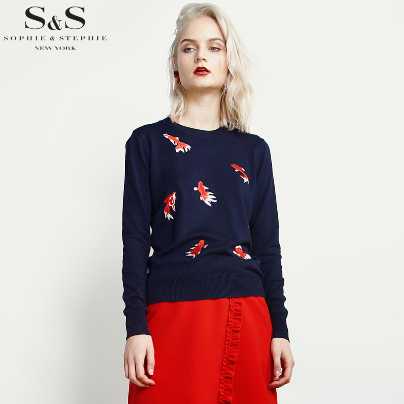 纽约故事欧美流行圆领针织衫女