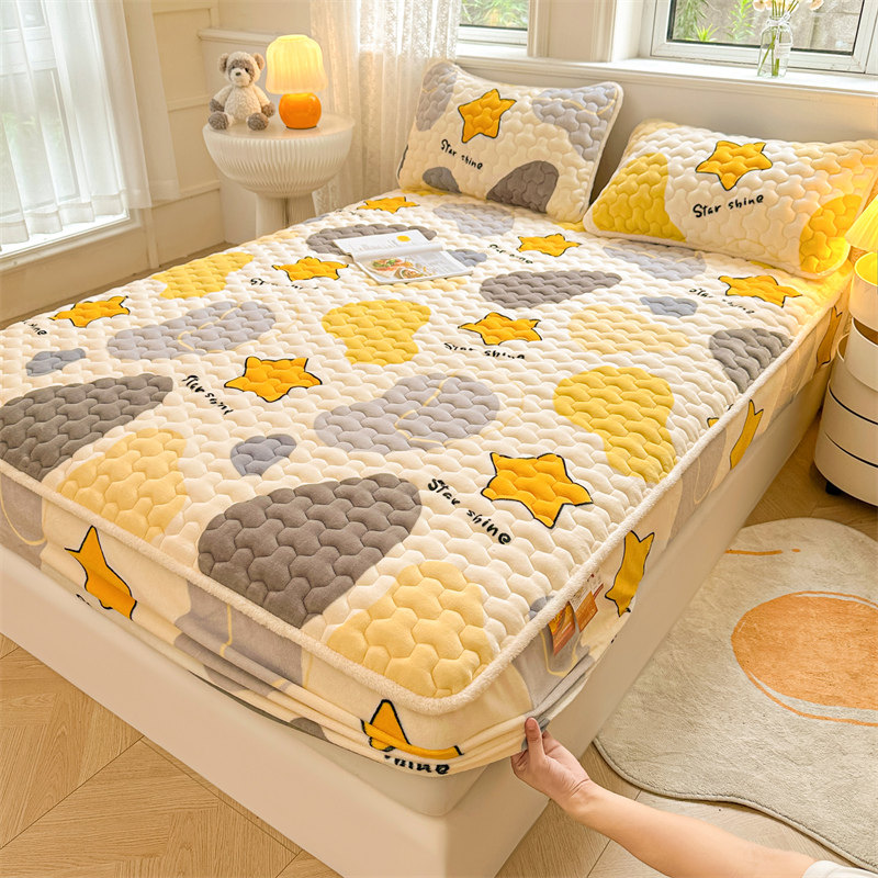 秋冬季保暖牛奶绒床笠单件加厚加密席梦思绒床垫保护套子2024爆款