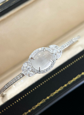 925银围镶蛋水沫玉手镯新中式国风伴生矿玻璃种精工高级感手镯