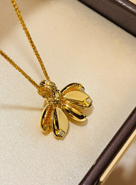 S925纯银复古咖啡豆叶子带钻项链女轻奢百搭高级感锁骨链