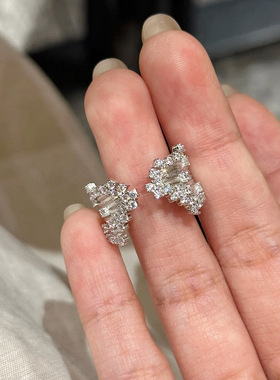 S925纯银天使之翼手工拉丝璀璨烟花镶高碳钻精工高级感开口戒指